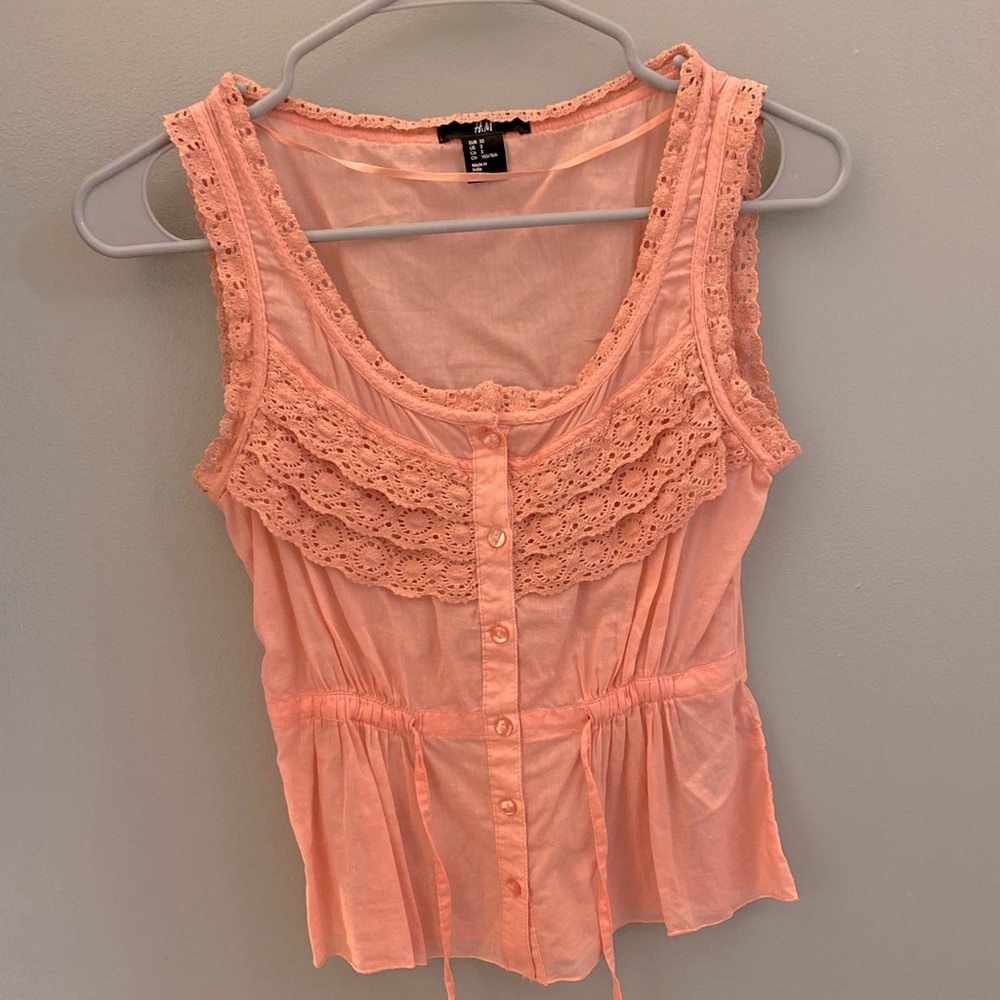 Salmon Tie-Waist Lace Trim Tank